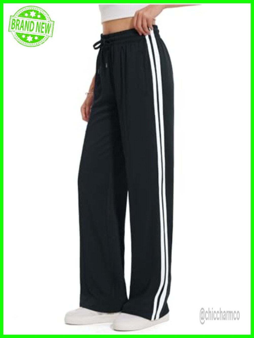 Women's Loose Straight Leg Track Pants Drawstring Waist Zipper Pockets